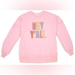 Simply Southern Crew Neck Sweatshirt with pockets - Hey Y'All - Pink - L